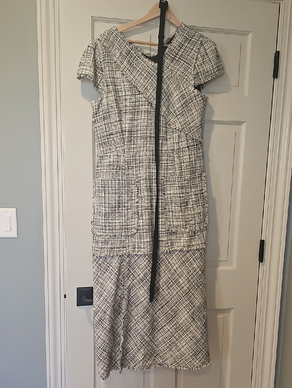 ME+EM Black & White Tweed Midi Dress